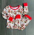 Vintage Santa and Horses Christmas Bamboo Set