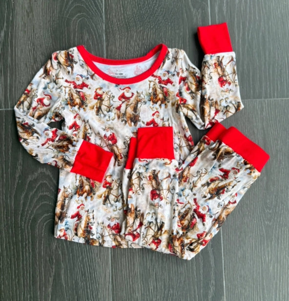 Vintage Santa and Horses Christmas Bamboo Set
