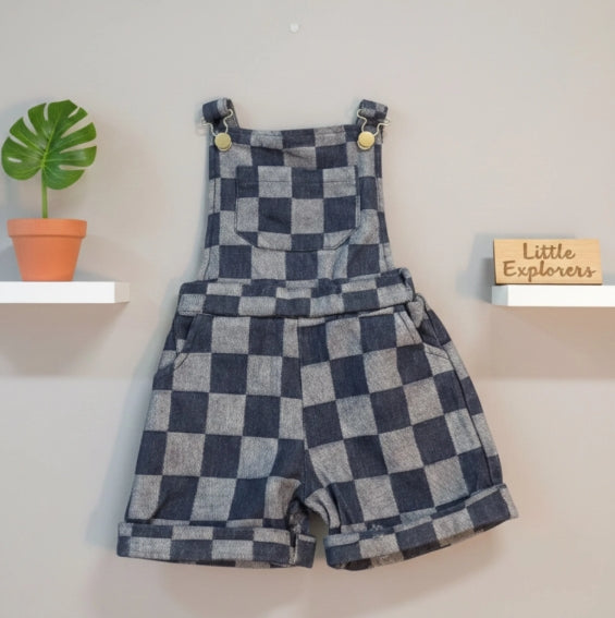 Checkered Denim Overalls