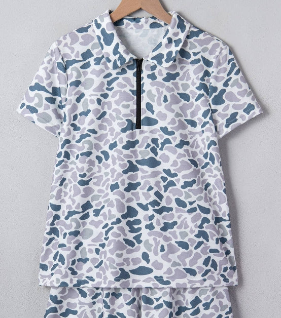 Camo Polo Collar T-Shirt and Shorts Set
